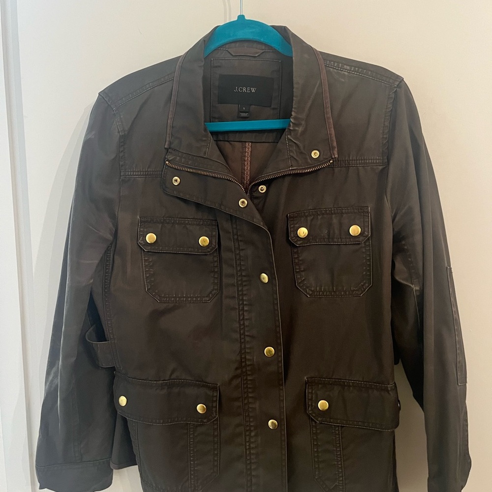 J. Crew Women's Dark Olive Utility Jacket with Gold Accents